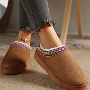 Women's Slides Faux Fur Retro Platform Boots Slippers Shoe Cotton Warm